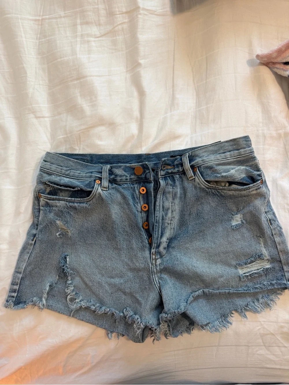 Blank NYC Light Blue Distressed Denim Shorts